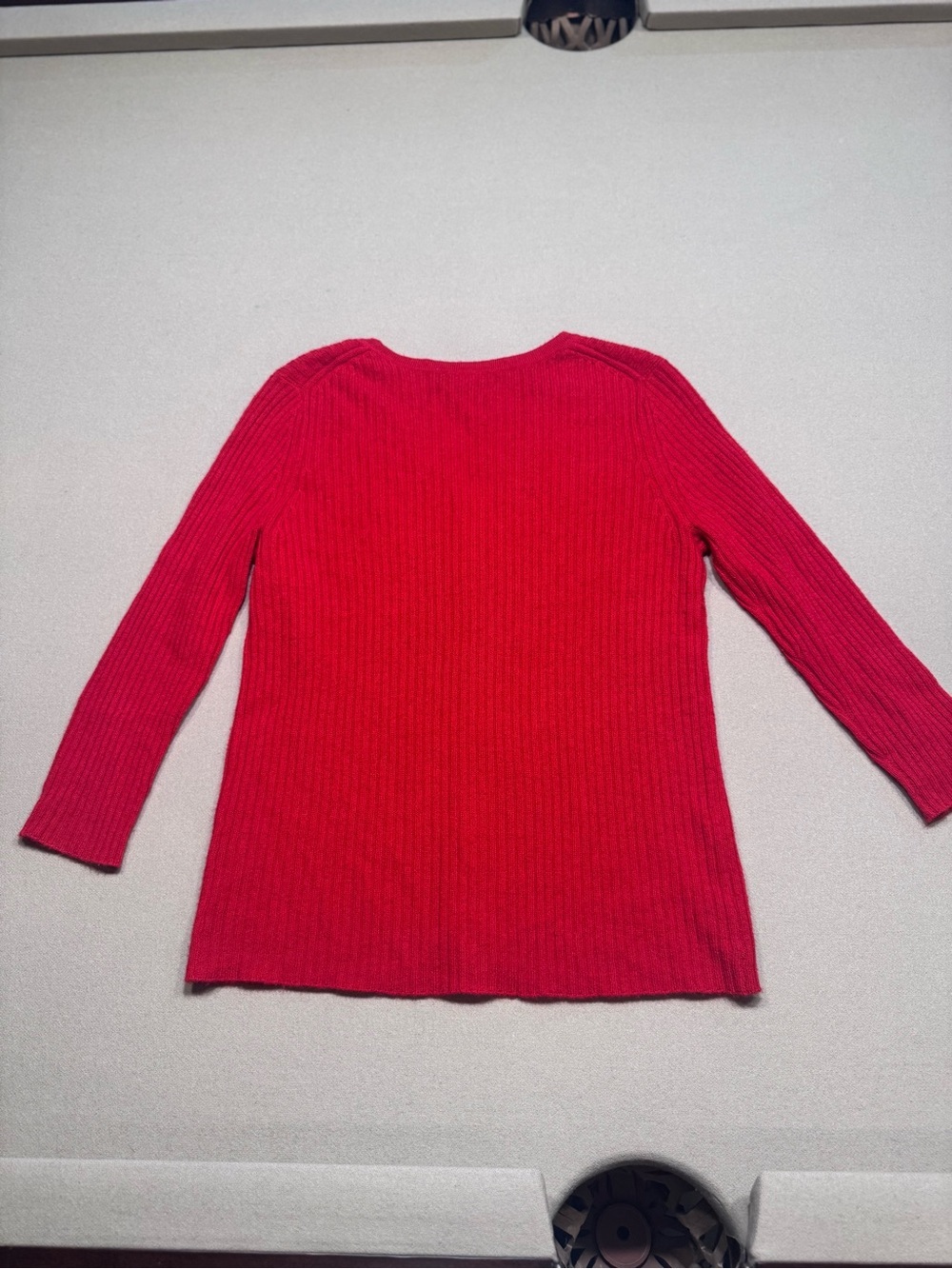 State Cashmere Red Ribbed V‑Neck Button Cardigan - Picture 2 of 4